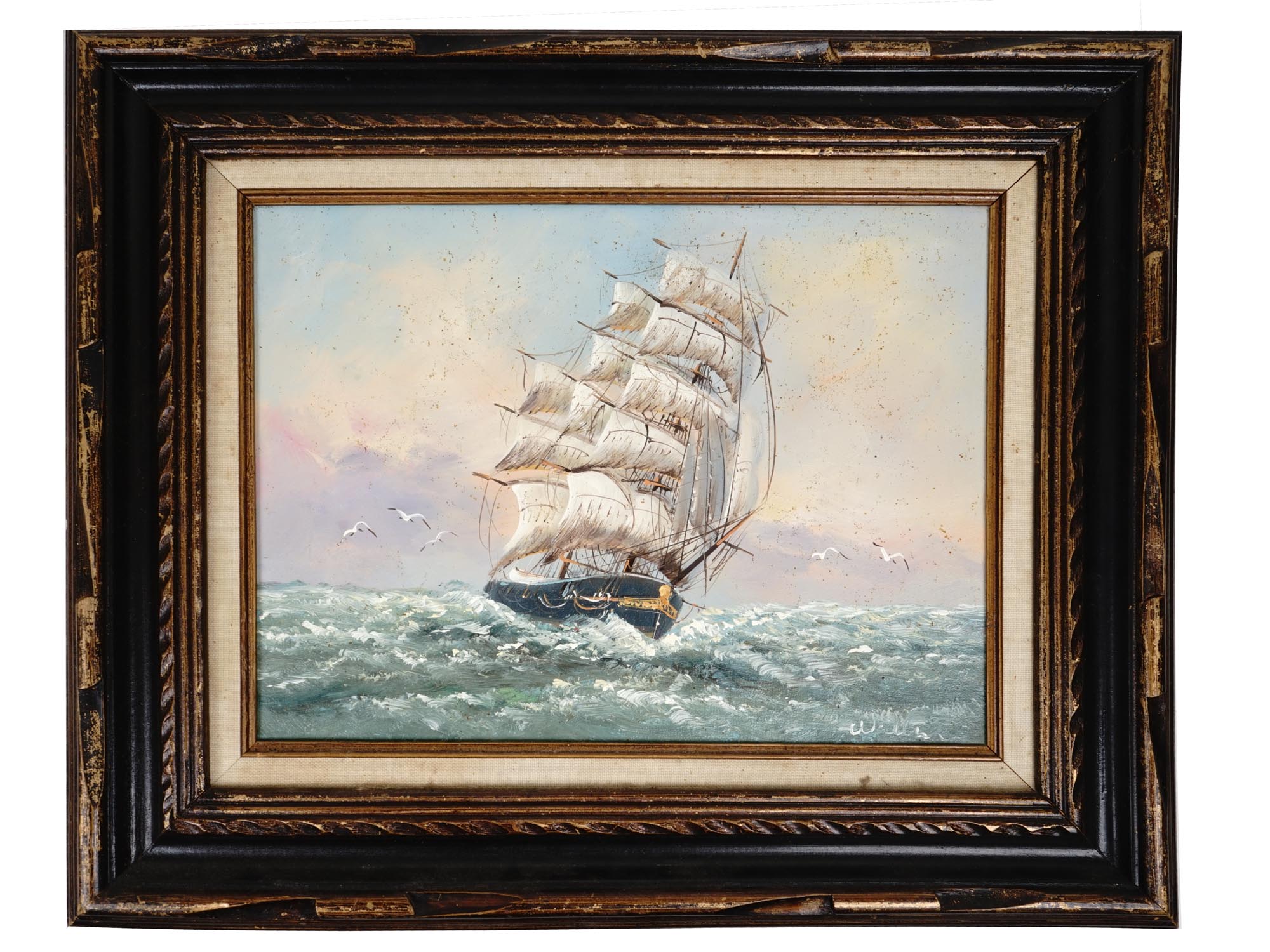 VINTAGE OIL MARINE PAINTINGS AND COLOR LITHOGRAPH PIC-3